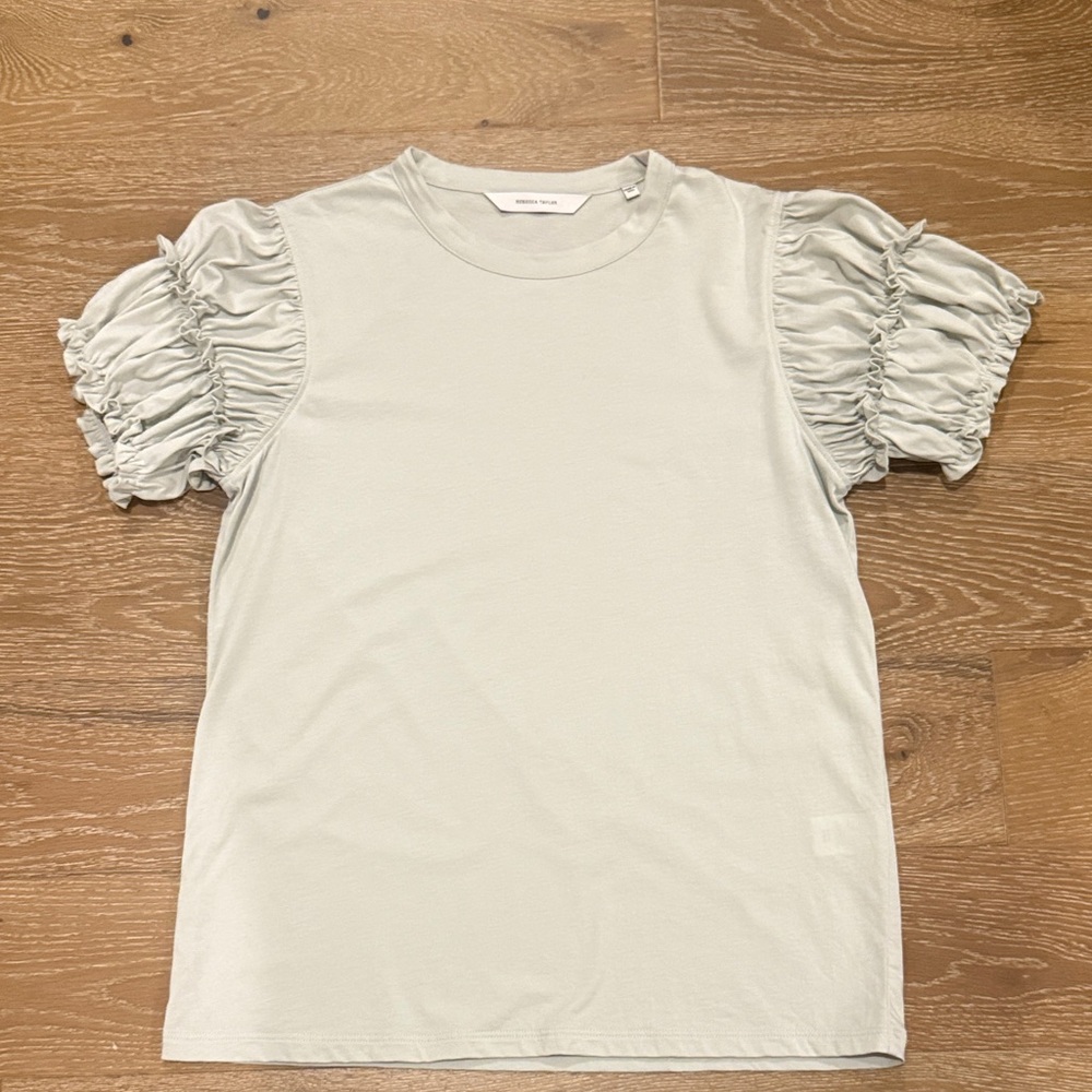 Rebecca Taylor | Light Green Ruffle Puff Sleeve Tee